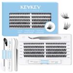 KevKev Lash Extension Kit 120Pcs Lash Clusters DIY Lash Extension Kit Lash Bond and Seal D Curl 10-16mm Soft Natural Cluster Lashes Lash Applicator Tool for Eyelash Extensions (Ocean, 10-16mix)