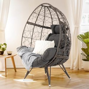 Bme Heavy Duty 400 lbs Capacity Wicker Egg Chairs for Outside & Indoor, Soft Thick Olefin Fabric Cushion & UV 2000 Hours Material Teardrop Design, Durable Against Water, Weather