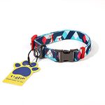 A+a Pets' Collar for Dogs Puppies Cats, Waterproof Soft Nylon Material (Geometric Design, Medium, Blue/Red)