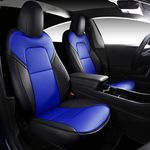 INCH EMPIRE Seat Cover Custom Fit for Tesla Model 3 Model Y Synthetic Leather Car Seat Cushion Protector for 2017 2018 2019 2020 2021 2022 Customize (Black & Blue Lichi Model 3)