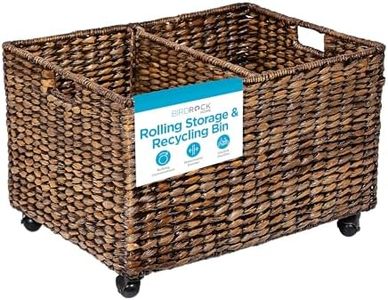 BIRDROCK HOME Rolling Storage and Recycling Bin - Brown Wash - Handwoven - Divided Decorative Cart - Kitchen - Paper Cans Glass Plastic Sorter - Toy Blanket Storage