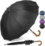 ZOMAKE Large Stick Golf Umbrella With Wood Hook Handle 16 Ribs - Automatic Open Classic Umbrellas Windproof Wooden Handle - Long Umbrella With J Hook,Curved Handle Umbrella Cane for Women Men