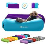 Nevlers Blue & Purple Inflatable Lounger 2 Pack | 210T Polyester Inflatable Chair | No-Pump Air Couch | Blow Up Couch Set w/ 450 lbs. Capacity, Pockets & Carry Bags for Use as Beach Accessories