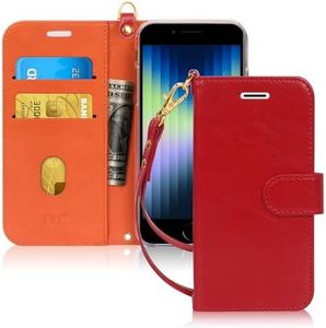 FYY Case for iPhone SE/iPhone 5S/iPhone 5, [Kickstand Feature] Luxury PU Leather Wallet Case Flip Folio Cover with [Card Slots][Wrist Strap] for iPhone SE (1st gen - 2016)/5S/5 Red