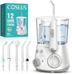 COSLUS Advanced Water Flosser for Teeth: 2 Modes & 12 Pressure Settings Electric Dental Pick for Orthodontic, Braces, Sensitive Gums - Home Use, ​​5 Jet Tips for Multiple Users, Family, White, E2