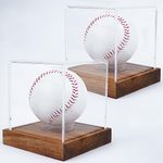 JupDec Baseball Display Case, Clear Cube Baseball Holder with Wooden Base, Autograph Baseball Stand Box for Single Ball, Acacia Wood, Brown, 2 Pack