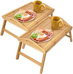 Greenco Bed Table with Foldable Legs, Set of 2 Breakfast Trays with Handles, Eating, Working, Laptop or Snacking | 100% Natural Bamboo for Strength and Beauty | 20" L x 12" W, 2 Pack