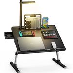 Laptop tray, Lapdesk, SAIJI 3 Light Modes Bed Desk, Height Adjustable, with Book Stand, Drawer, Tablet Slot, For Read, Study, Work, Breakfast (Black 23.6 * 17.7'')