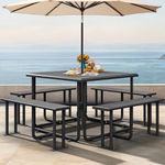 YITAHOME Heavy Duty Steel Picnic Table, 46" Coated Outdoor Picnic Table w/Sturdy Steel Frame & Umbrella Hole for Yard Patio Lawn Party, Square, Black