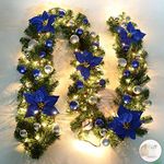 9 FT Christmas Garland with Lights, 2.7 m Pre-Lit Decorated Artificial Garland, Battery Operated Wreath Garlands Decorations for Gardens Fireplace Gates and Stairs Holiday Decor (Battery Not Include)