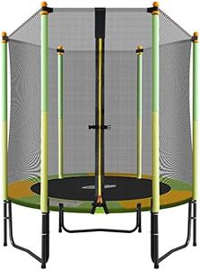 Genki 55-60 Inch Kids Trampoline Round Bounce Rebounder Jumping Exercise Indoor Outdoor Safety Net Enclosure Spring Basketball Hoop (55 Inch/Green)