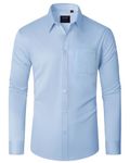 J.VER Men's Long Sleeve Blue Dress Shirt Plain Stretch Non Iron Regular Fit Business Casual Formal Shirt with Pocket S