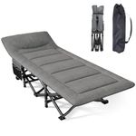Mopaicot Camping Cot, Folding Cot Bed for Adults with Built-in Mattress and Pillow, Portable Outdoor Sleeping Cot for Camping and Travel, with Carry Bag, Grey, Max Load 450 LBS