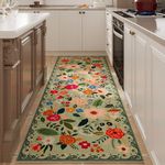 Rugcomf Runner Rug for Hallways Kitchen Runner Rug Non Slip 2'6''x8' Washable Runner Rugs with Rubber Backing Soft Floral Carpet Runner for Hallways, Kitchen, Laundry, Bedroom, Bathroom(Green)