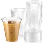 Fit Meal Prep 50 Pack 12 oz Clear Plastic Cups with Flat Lids, Disposable Iced Coffee Cups, BPA Free Premium Crystal Smoothie Cup for Party, Lemonade Stand, Cold Drinks, Juice, Milkshake