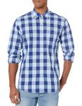 Amazon Essentials Men's Regular-Fit Long-Sleeve Casual Poplin Shirt, Blue Buffalo Plaid, XL