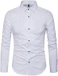 MUSE FATH Men’s Printed Dress Shirt-Cotton Casual Long Sleeve Shirt- Button Down Wedding Dress Shirt-White-XS