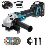 Cordless Angle Grinder,20V Brushless Angle Grinder Kit for 4.0Ah Lithium-ion Battery,125MM 8000RPM Professional Electric Angle Grinder with 2-Position Auxiliary Handle,for Cutting, Grinding, Polishing