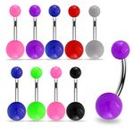 AZARIO LONDON 10 Pieces Pack of UV Solid Colored Ball with 14 Gauge - 10MM Length 316L Surgical Steel Banana Belly Bar Piercing