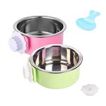 Crate Dog Bowl, Stainless Steel Removable Hanging Food Water Bowl Crate Coop Cup,Pet Cage Bowls with Bolt Holder for Dog, Puppy, Cat, Rabbit, Bird,Small Animals (Small, (Green+Pink) Round)