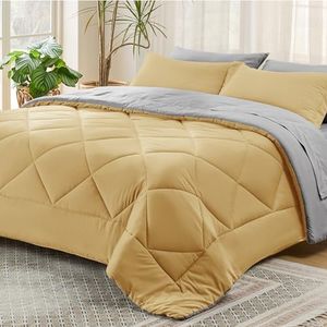 Bedsure Yellow Full Size Comforter Set - 7 Pieces Reversible Full Bed in a Bag Full Bed Set with Comforters, Sheets, Pillowcases & Shams, Full Bedding Sets