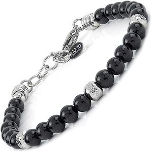 10:10 Pulsera con piedras naturales de turmalina diámetro 6 mm y bolas diamantadas de acero inoxidable hipoalergénico, pulsera hombre, pulsera mujer muy resistente fabricada en Italia., 21.0