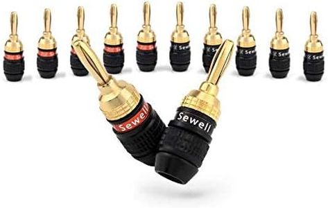 Deadbolt Banana Plugs 6-Pairs by Sewell, Gold Plated Speaker Plugs, Quick Connect, SW-29863-6