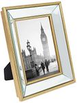 Isaac Jacobs 5x7 Gold Beveled Mirror Picture Frame - Classic Mirrored Frame with Deep Slanted Angle Made for Wall Décor Display, Photo Gallery and Wall Art (5x7, Gold)