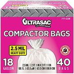 Ultrasac Trash Compactor Bags - (40 Pack with Ties) 18 Gallon for 15 inch Compactors - 25" x 35" Heavy Duty 2.5 MIL Garbage Disposal Bags Compatible with Kitchenaid Kenmore Whirlpool GE Gladiator