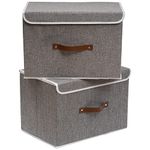 OUTBROS Large Collapsible Storage Box with Lid, Linen Fabric Clothing Shelf Basket Bins Box For Towels, Clothes 38 x 25 x 25 cm (Grey, 2-Pack)