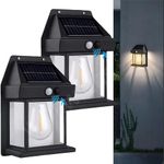 WIDEWINGS Solar Wall Lights Outdoor,Wireless Dusk to Dawn Porch Lights Fixture,Solar Wall Lantern with 3 Modes & Motion Sensor,Waterproof Exterior Wall Lights for Outdoor Porch, Fence, Courtyard (2)