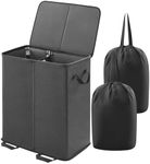 Lifewit Double Laundry Hamper with Lid and Removable Laundry Bags, Large Collapsible 2 Dividers Dirty Clothes Basket with Handles for Bedroom, Laundry Room, Closet, Bathroom, College, Black