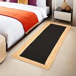 Kuber Industries 2x6 Feet Anti-Skid Jute Bed Side Runner for Bedroom | Gentle & Soft Rugs for Living Area & Long Kitchen Runner for Floor | Border - Black & Beige