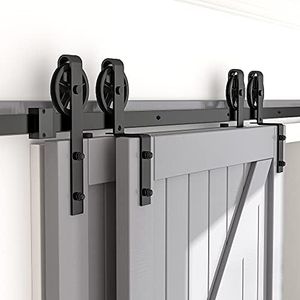 skysen 6FT Heavy Duty Sliding Barn Door Hardware Single Track Bypass Double Door Kit Black(Bypass Spoke Wheel-1)