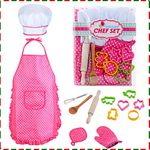 HmiL-U Chef Set for Kids - 13 Pcs Kids Cooking and Baking Set Includes Kids Apron, Chef Hat, Utensils, Cooking Mitt for Kids Chef Role Play Set , Gift for 3 Year Old Girls and up