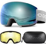 Odoland Ski Goggles Set with Magnetic Interchangeable Lens, Anti-Fog UV Protection Snow Goggles for Men and Women, Helmet Compatible, Gray Frame Light Blue Lens