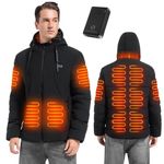 XINSONYUELL Heated Jackets for Men with 5V 10000mAh Battery Pack, Black Heated Jacket 11 Heating Zones, Heated Coat Winter