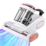 Zerzuo Bed Vacuum Cleaner, Mattress Vacuum Cleaner Portable 15KPa UV with High Heating Tech & Roller Brush Vacuums Upgrade Double Dust Cup Widened Suction Port Handheld Vacuums for Bed (White)