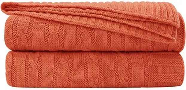 uxcell Soft 100% Cotton Knitted Throw Blanket for Sofa and Couch Lightweight Cable Knit Bed Blanket Home Decorative Blanket Orange 47x70 Inches