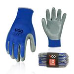 Vgo... 10pairs Safety Work Gloves Nylon with PU Nitrile Coated Palm Non Slip Garden Gloves Utility Dipping Gloves, Multipack Latex Free(Blue,NT2110)