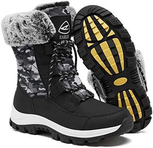EARLDE Women’s Snow Boot With Waterproof Lace Up Mid-Calf Outdoor Winter Deep Tread Rubber Sole