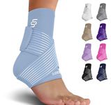 Sleeve Stars Ankle Brace for Sprained Ankle, Plantar Fasciitis Relief Achilles Tendonitis Brace, Ankle Support for Women & Men w/Strap, Heel Protector Wrap for Pain & Compression (Single/Light Blue)