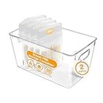 Priver Breastmilk Storage Container, Clear Freezer and Fridge Organizer Bins, Plastic Storage Bins for Breast Milk, Baby Pouches, Formula, Bottles, 5.2’’ Wide x 9.3" Long x 4.2" Tall (2 Pack)