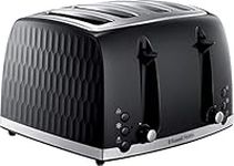 Russell Hobbs Honeycomb 4 Slice Toaster (Independent & Extra wide slots with high lift, 6 Browning levels, Frozen/Cancel/Reheat function, Removable crumb tray, 1500W, Black textured high gloss) 26071