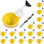 psarnuk Chicken Waterer Cups (16 Pack/Yellow) - DIY Automatic Large Chicken Water Feeder for Ducks Quail and Various Poultry Dispenser with Matching Drill, Double Rubber Ring, Not Leaking Wate