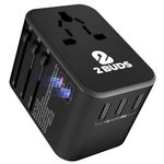 2Buds [35.5W] Fast Charging 6 In 1 Universal International Travel Adaptor With 2 x USB - C With 1 PD & 3 x USB Ports l Dual 8A Fuse For india, US, UK, Europe, AUS, South Africa, Korea & 200 Countries.