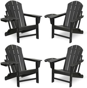 FOOWIN Adirondack Chair Set of 4, Lounge Chair w/4 in 1 Cup Holder Trays, Folding Patio Chairs Weather Resistant, Fire Pit Chair for Deck, Garden, Backyard & Lawn Furniture (Set of 4, Black)