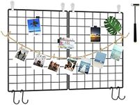 C&AHOME Photo Wall Panel, Wire Wall Grid, Wall Grid Panel, Grids Panel Set of 2, Decor Grid Panel, Photo Display Shelves, Hooks, Clips, Hemp Cord, Hammer, 15.7" × 11.8", Black UWWGM3402B