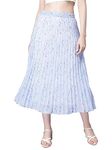 NUEVOSDAMAS Women's Stripe Print High Waist Skirt Pleated A-line Long Skirt Beach Elasticated Sky Blue Midi Skirt