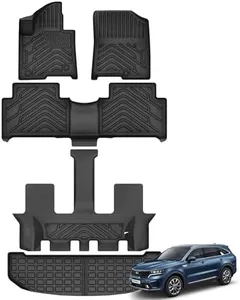 Floor Mats & Trunk Mats Fit for Kia Sorento Hybrid 2021-2024 2025 (PHEV & HEV), Custom Fit Sorento Plug-in Hybrid 6/7 Passenger Car Floor Liner TPE All Weather Protection Car Mats Full Set Accessories